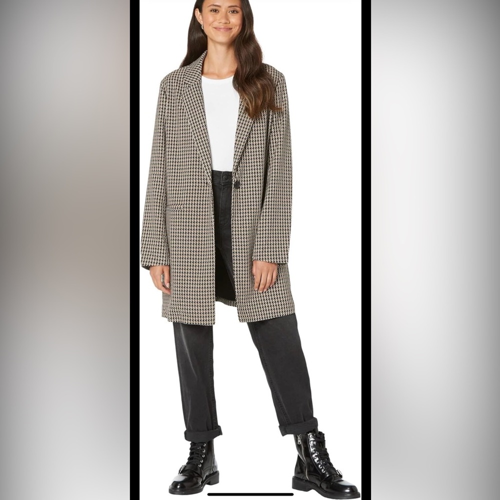SANCTUARY Carly Houndstooth longline blazer coat in Saddle  XS NWOT